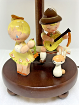 Vintage Nursery Plastics Wooden Lamp Girl Swiss Boy Playing Guitar 14” With Shad - £18.16 GBP