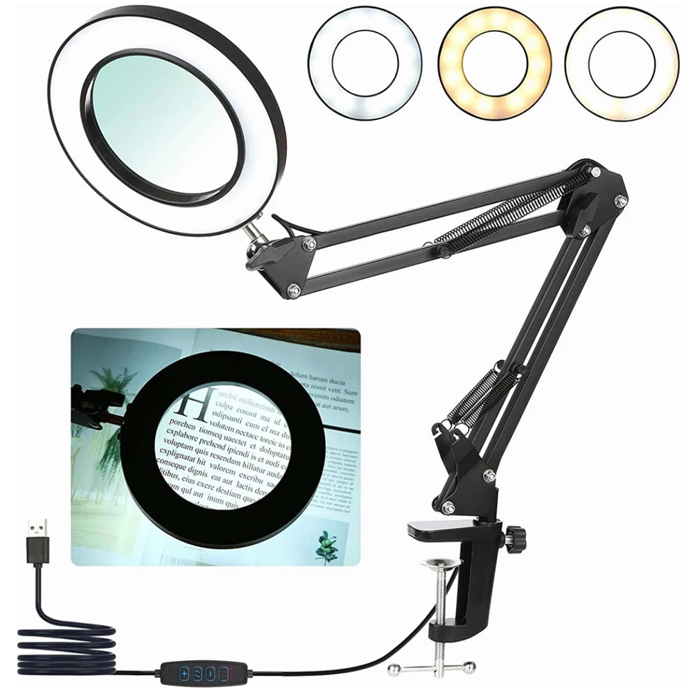 8X LED Magnifying Gl 3 Colour Modes 10 Levels Magnifier Lamp Diameter Gl Adjusta - £96.77 GBP