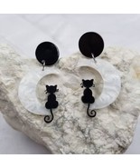 Black Cat on Moon Acrylic Dangle Earrings - $13.86