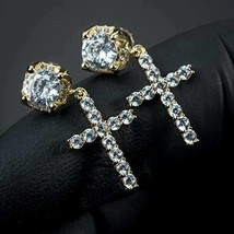 Mens Gold Plated Cz Stud Cross Drop Huggie Dangle Hoops Stud Earrings - £15.74 GBP