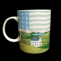 Gibson Country Life Mug 16 Oz Warren Kimble Landscapes Farmhouse Scene Flag Cup - $13.86