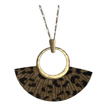 Gold-Tone Pendant Necklace – Leopard Print Fan Accent – 18” Chain - $336.69 MXN