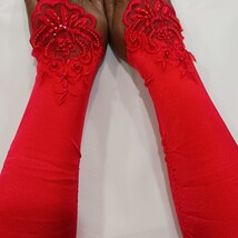 Sexy Women's Nylon Spandex Blend Fingerless Stretch Red Gloves - One Size image 6