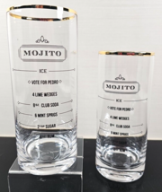 2 Mojito Recipe Cocktail Flat Tumblers Set Clear Gold Rim Barware Drink Glasses - £29.07 GBP
