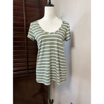 Caslon Womens T-Shirt Green White Knit Striped Short Sleeve Scoop Neck S New - £12.62 GBP