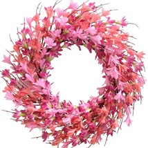 20Inch Artificial Forsythia Flower Wreath Spring Summer Fall Wreath Silk Leaves  - £40.12 GBP