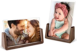 5&quot;X7&quot; Picture Frame,2 Pack Modern Photo Frame With Walnut Wood Base - £15.70 GBP