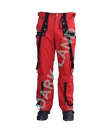 Men RED Gothic Cargo Trouser RED EMO Baggy Chains Pant Black Buckle Stra... - $128.00