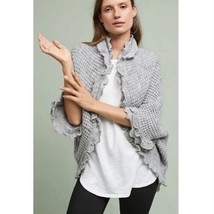 Moth Anthropologie Rocia Gray Wool Blend Ruffle Trim Cocoon Cardigan Sweater Sm - £22.18 GBP