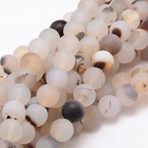 10 Agate Gemstone Beads Striped 8mm Frosted Brown White Set Natural Jewelry - £3.22 GBP