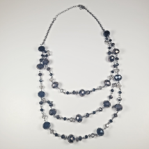 Black And Clear Beads Multi Strand Layered Beaded Necklace 22&quot; - £7.47 GBP