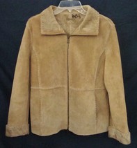 GUESS Suede Jacket BOHO Zip Front Soft Tan Faux Shearling Lined Coat Med - $68.87