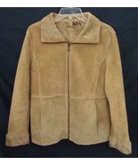 GUESS Suede Jacket BOHO Zip Front Soft Tan Faux Shearling Lined Coat Med - $94.49 CAD