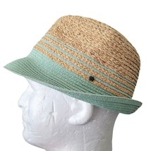 Kooringal Natural Tan Mint Green Raffia Fedora Hat Womens S M L - £14.31 GBP