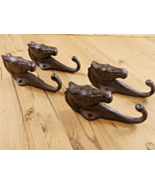 4 Horse Head Key Hooks Towel Hat Coat Hanger Rustic Cast Iron Antique St... - $27.99