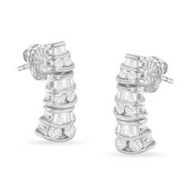 Exquisite 14k White Gold Baguette-cut Diamond Earrings Delight - £1,188.67 GBP