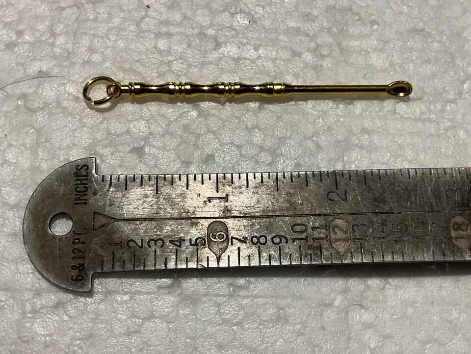 3” Brass Mini Snuf Spoon Tool Segmented Pendant & Loop Bamboo Inspired Design Item image 3