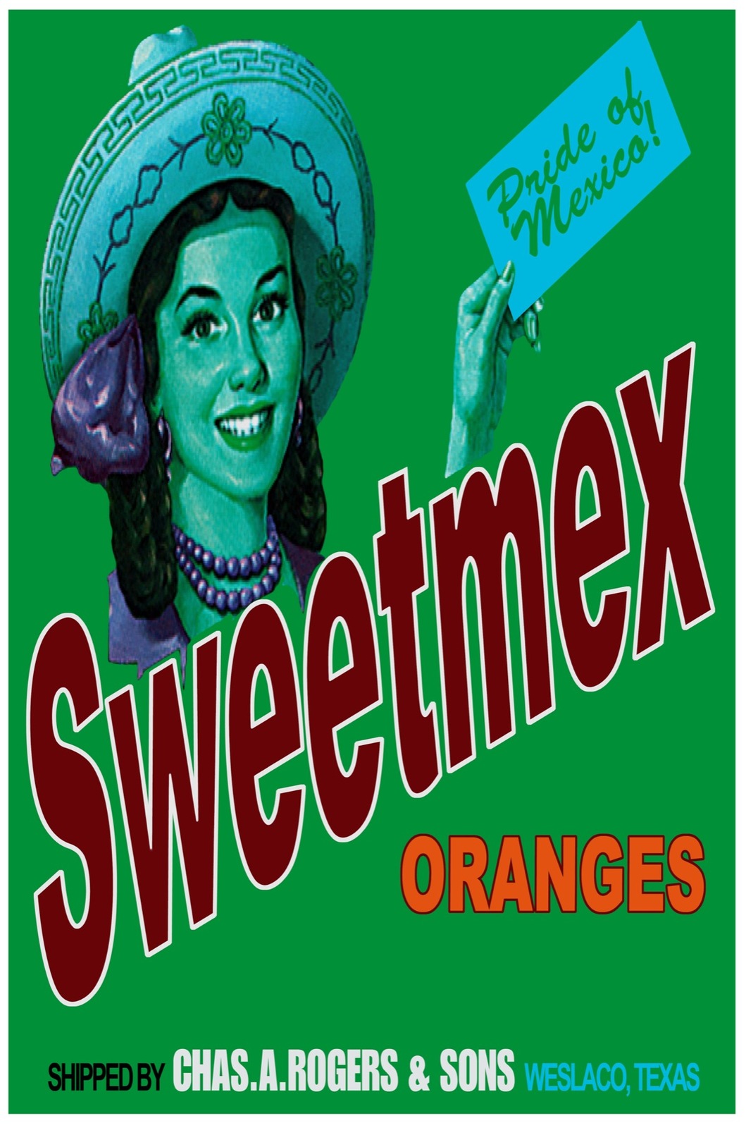 7535.Sweetmex.oranges.woman with hat and ponytail.OSTER.art wall decor