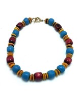 Vintage Blue and Red Wood Bead Necklace 19 1/2&quot; Chunky Runway Showpiece - €8,49 EUR