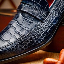 Men's Shoes MATTEO Genuine Alligator Slip-On Loafer Navy image 11