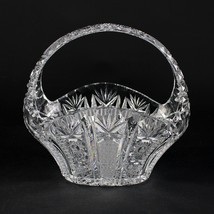 Queen&#39;s Lace Variant Cut Crystal Basket, Vintage Bohemian Glass Stars &amp; Panel 8&quot; - £59.95 GBP