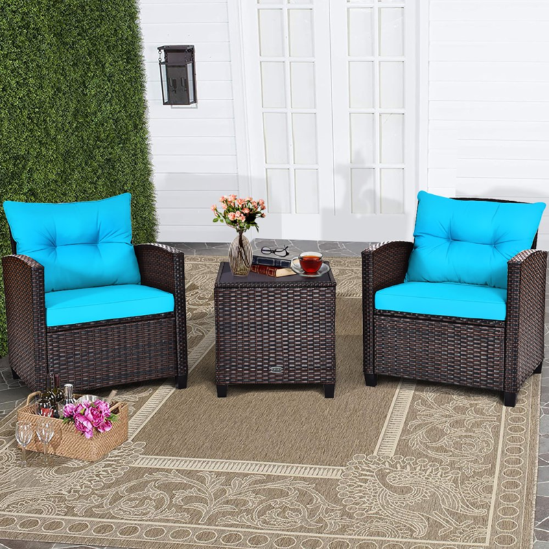 Primary image for 3PCS Patio Rattan Furniture Set Cushioned Conversation Set Sofa Turquoise