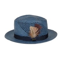 Men's Bruno Capelo Genuine Straw Hat Fedora Geneva Panama GA628 Denim Blue image 4
