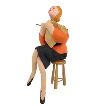 Vintage Roldan Limpe 1950s Secretary Lady Felt Doll Sitting on Stool Composition - £45.64 GBP