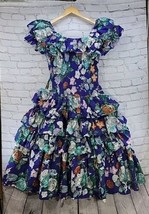 Vtg 80&#39;s Diane Freis Original Dress Butterfly Ruffle Layered Full Sz L  - £174.44 GBP