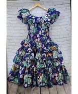 Vtg 80&#39;s Diane Freis Original Dress Butterfly Ruffle Layered Full Sz L  - £175.28 GBP