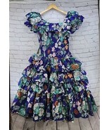 Vtg 80&#39;s Diane Freis Original Dress Butterfly Ruffle Layered Full Sz L  - £172.02 GBP