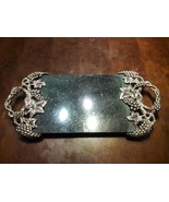 GODINGER SILVER PLATED GRAPE VINE GREEN MARBLE TRAY WITH HANDLES - $23.26