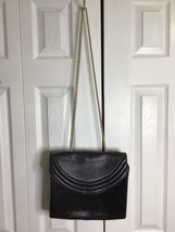 Lauren Cecchi New York Leather Shoulder Bag In Black With Chain Strap Pr... - £93.21 GBP