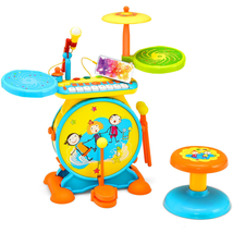 Kids Electronic Drum Set 8Key Digital Keyboard Microphone Stool Music Instrument - £54.95 GBP