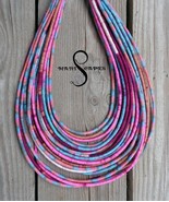 OOAK Pink &amp; Blue Pastels yarn-wrapped necklace / tribal / hippie / bohem... - £23.72 GBP