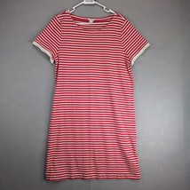 J Crew Red White Striped Midi Dress Sz XL Short Slv w/ Ruffle Trim A-Lin... - $25.00