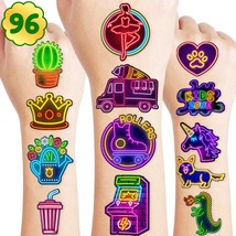 96 PCS Cool Glow Neon Light Temporary Tattoos Themed Birthday Party Favo... - £19.82 GBP