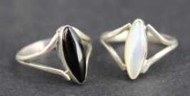 sterling silver ring lot X2 black white onyx SUNBURST STERLING size 3 - £36.62 GBP