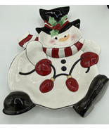 Fitz &amp; Floyd Snowman Frosty Chip &amp; Dip all in one Plate Platter Cheers 1... - $29.65