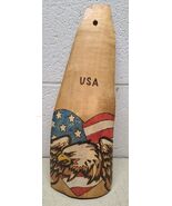 Patriotic USA Flag Eagle Wood Wall Plaque 5X15&quot; Carved Painted Art BEAUT... - $70.28 CAD