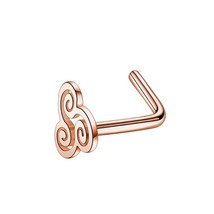 14K Rose Gold-Plated Silver Mini Swirl Shape L-Bend Nose Hoop Stud Pin 20 Gauge - £14.66 GBP