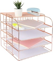 Spacrea Letter Tray, 4 Tier Rose Gold Desk Organizers And Accessories, R... - $34.92