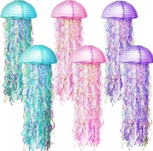 6 Pack Jellyfish Paper Lanterns Versatile Hanging Lantern Decor with Shiny Strip - £14.66 GBP