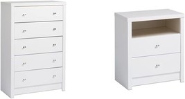 King-Size Prepac White Calla 5-Drawer Chest And Calla Tall 2 Drawer Nightstand - £308.79 GBP