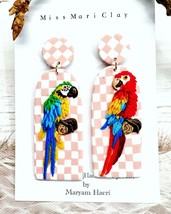 Parrot clay earrings, tropical bird earrings, Handmade Wearable Art, Polymer cla - £99.68 GBP