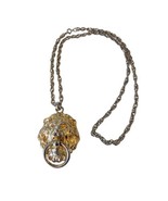 Retro Lion Head Door Knocker Gold Tone Pendant Necklace Statement Not Ma... - $38.61