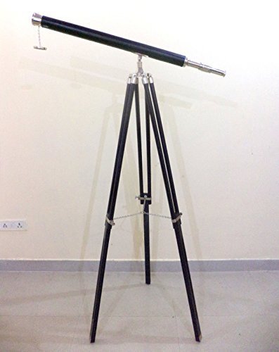 Chrome Nautical Pirate Collection Telescope Black Leather Tripod