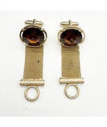 Vintage Dante Mesh Wrap Around Cufflinks Amber Volcano Rivoli Glass Cuff... - $40.73 CAD