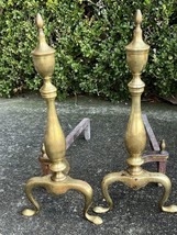 VINTAGE Pair of Puritan Brass Fireplace Andirons Set Federal Style 18&quot;H ... - £34.44 GBP