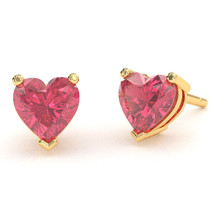 Pink Tourmaline 6mm Heart Stud Earrings in 10k Yellow Gold - £272.64 GBP